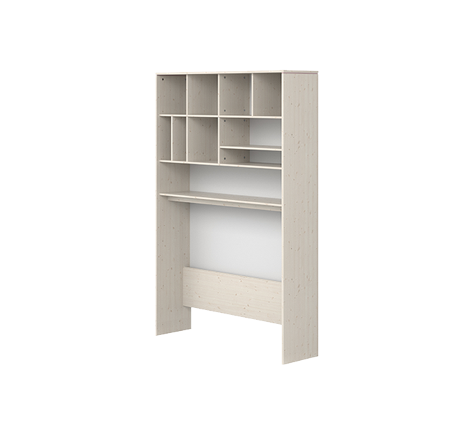 跨越式书架，学习桌可以摆放在下部中间位置，白色