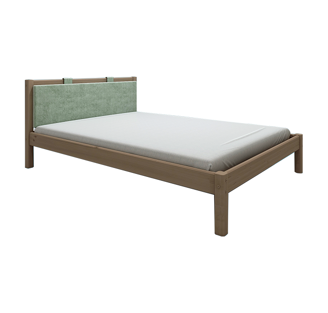 经典单人床配绿色软靠垫-褐色90cm