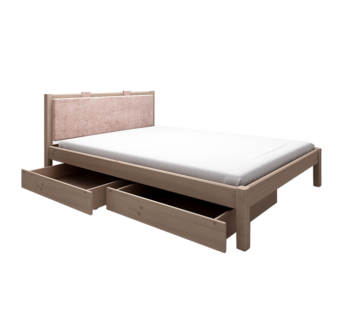 经典单人床配粉色软靠垫+床下双抽屉-褐色120cm