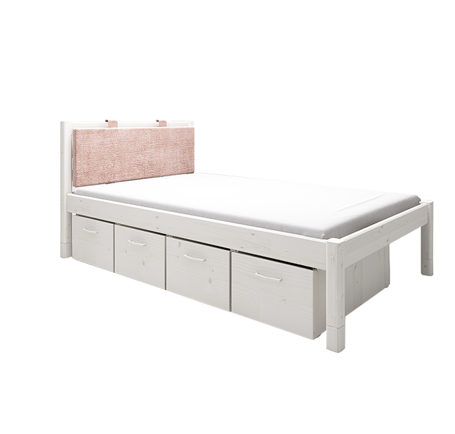 经典单人床配粉色软靠垫+床下四抽屉-白色90cm