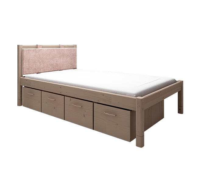 经典单人床配粉色软靠垫+床下四抽屉-褐色90cm