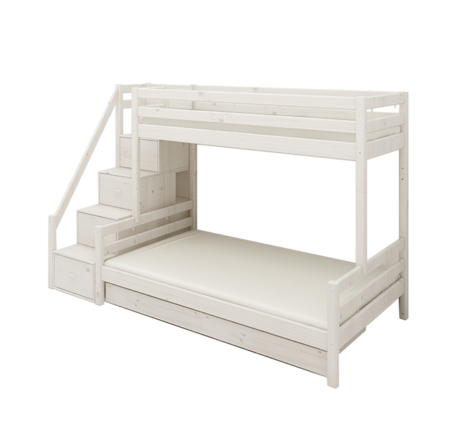 经典梯柜子母床配床下抽拉床-白色